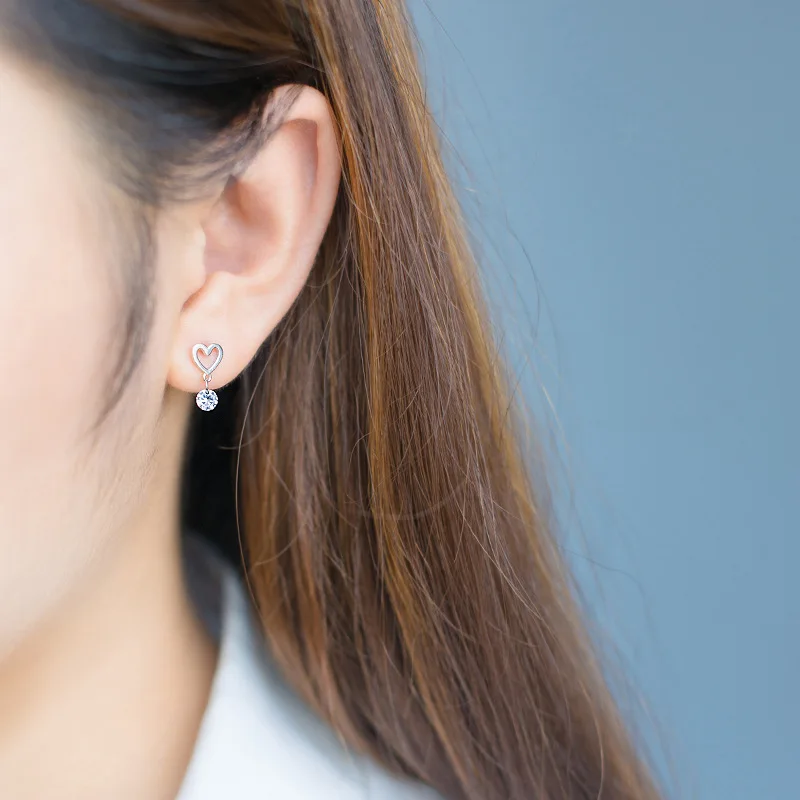 Женские серьги гвоздики из серебра 100% пробы 7 х12 мм|heart stud earrings|fashion earringsstud earrings |