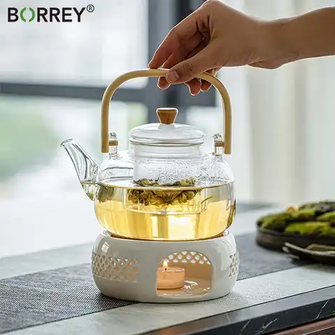 Стеклянный чайник BORREY с ручкой, термостойкий чайный горшок, чайник для чая, большой прозрачный контейнер для фруктового сока, керамический ...