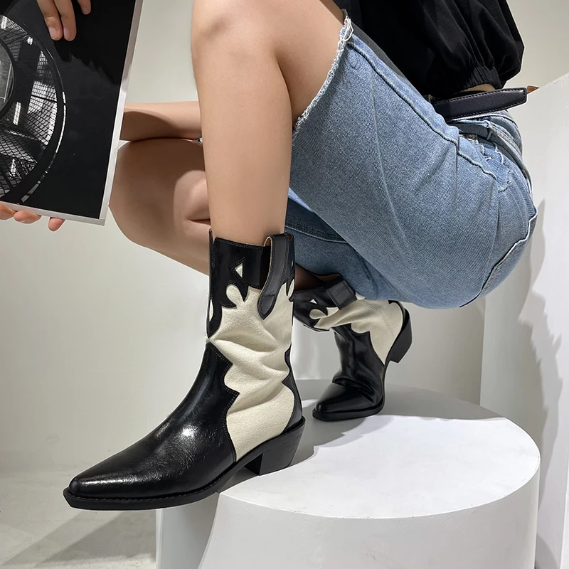 

Donna-in/Новинка 2021 года; Женские ботинки в стиле ретро в западном стиле из натуральной кожи; Парусиновые ботинки до середины икры без застежки; ...