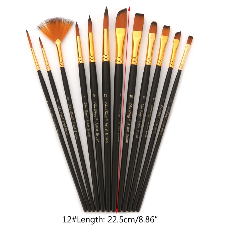 

12pcs Nylon Hair Wooden Handle Watercolor Paint Brush Pen for DIY Oil Acrylic