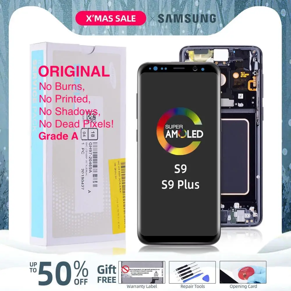 AMOLED Дисплей для SAMSUNG Galaxy S9 LCD G960 G960F S9 Plus LCD G965 G965F экран в сборе с тачскрином на рамке