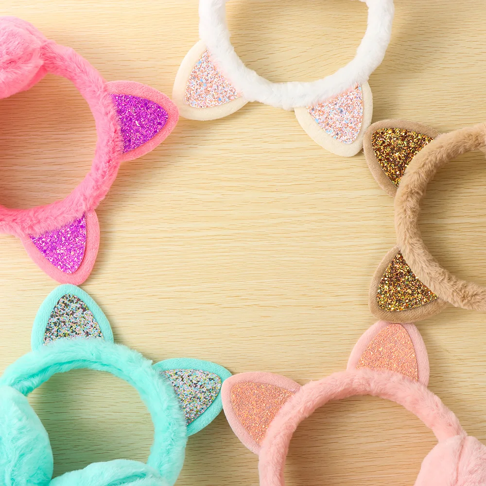 Женские и детские милые теплые наушники кошка блестящие грелки пушистые мягкие с