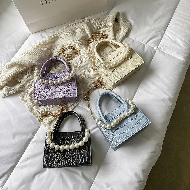 

Soft PU Leather Crossbody Bag Pearl Chain Shoulder Bags Women Casual Handbag Western Style Simplicity Shopping Messenger Purse