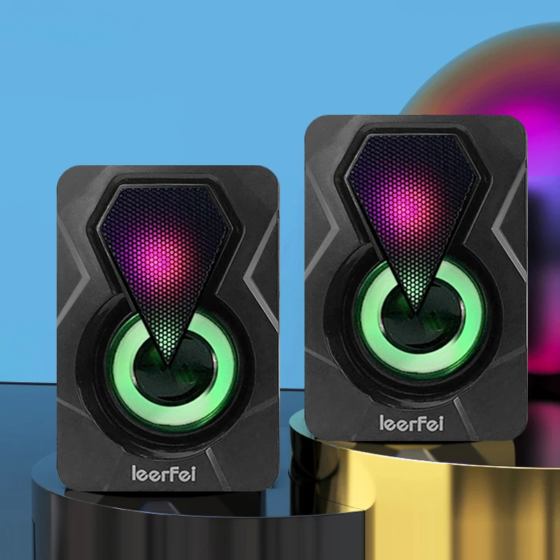 

LED PC Speakers Gaming Bass Surround Sound System USB Wired For Desktop Computer Surround Music Loudspeakers