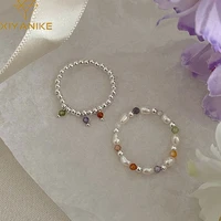 xiyanike silver color multicolor round bead pearls ring for women girls sweet romantic style index finger jewelry gifts