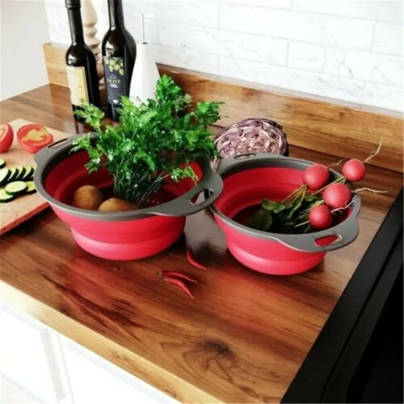 Большая складная кухонная корзина для слива фруктов дуршлаг сливная овощей