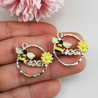10pcs bee picking flowers enamel charms zinc alloy wreath design pendants charm for diy women earrings jewelry making accessory