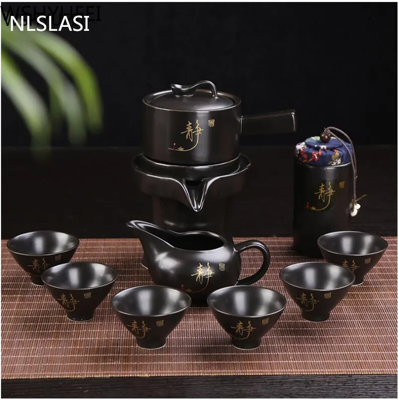 

10 pcs/set Ceramics Lazy Man Tea Set Portable stone grinding semi-automatic porcelain teaware tea infuser Strainer teacup