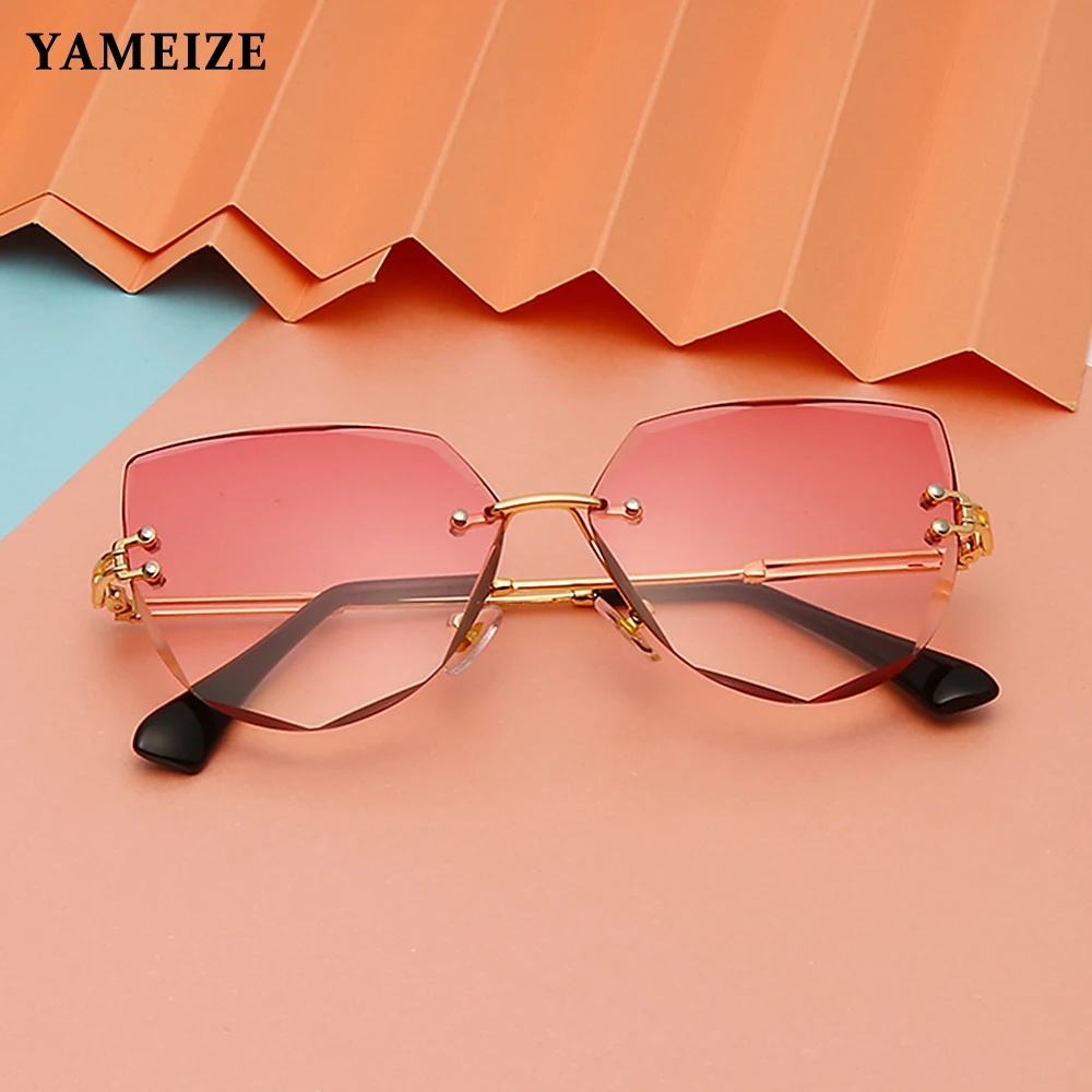 

YAMEIZE Fashion Rimless Sunglasses Women Brand Designer Oversized Sun Glasses Square Polygon Eyewear Ocean Clear Lens Gafas
