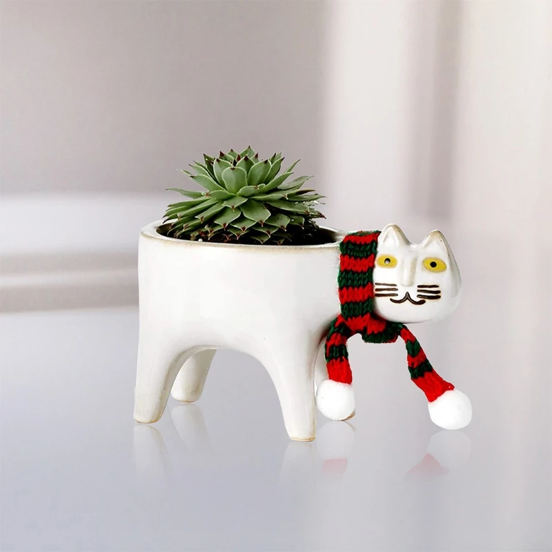 

Cartoon Cat Ceramic Plant Planting Flower Pot with Drainage Desktop Decoration Succulent Pots Cactus Planter Permeable Type