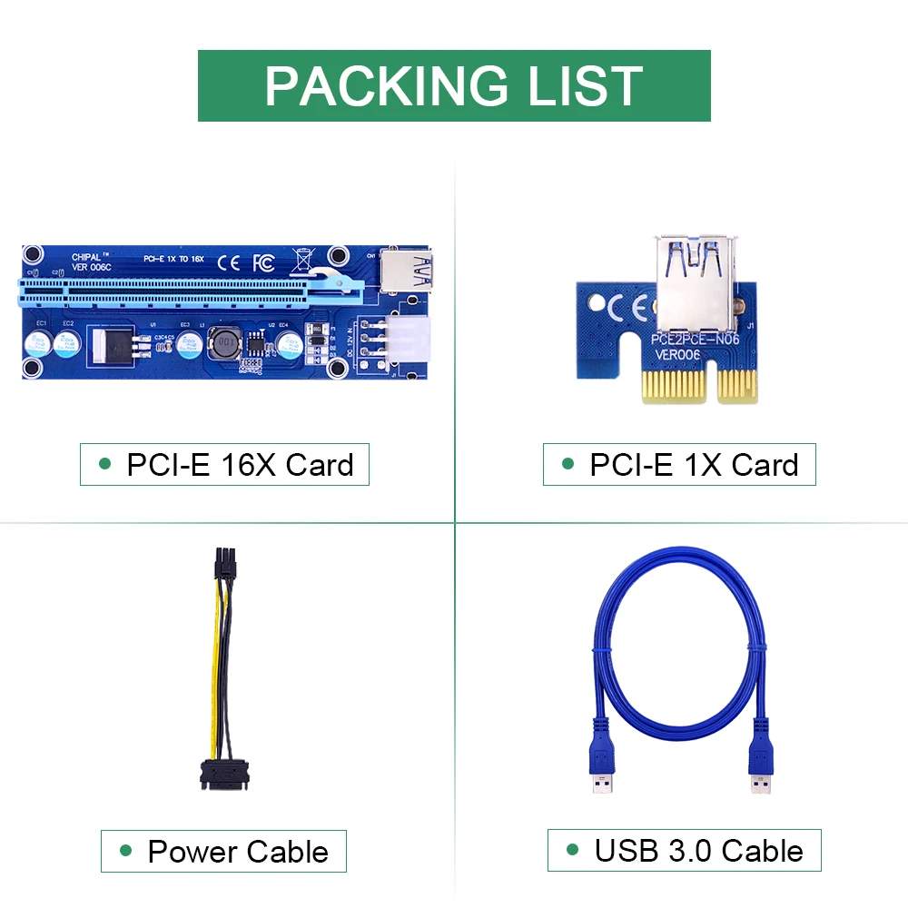 CHIPAL VER006C PCI E Райзер карта Express PCIE 1X до 16X расширитель 100 см 60 USB 3 0 кабель 6 контактный