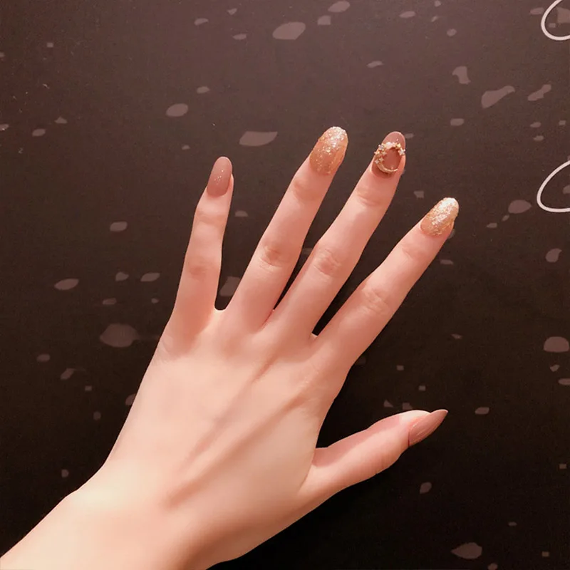 24 шт. нажимные ногти милые стильные накладные розового цвета блестящие золотые