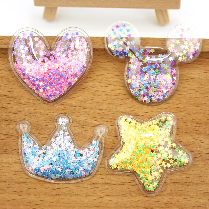 10 шт. ПВХ Звезда Корона Микки Прозрачный Bling bling Сердце течет аппликации для детей BB клип и DIY головные уборы аксессуары