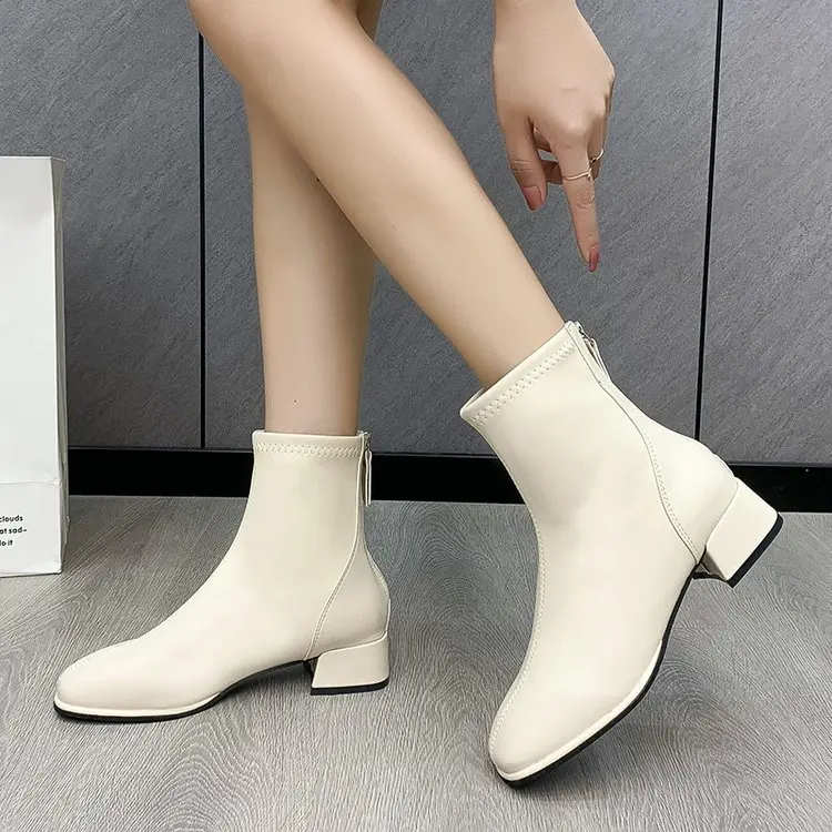 

Осень-зима 2021, модные новые ботинки на толстом каблуке с квадратным носком и молнией сзади, Универсальные ботинки из мягкой кожи в британско...