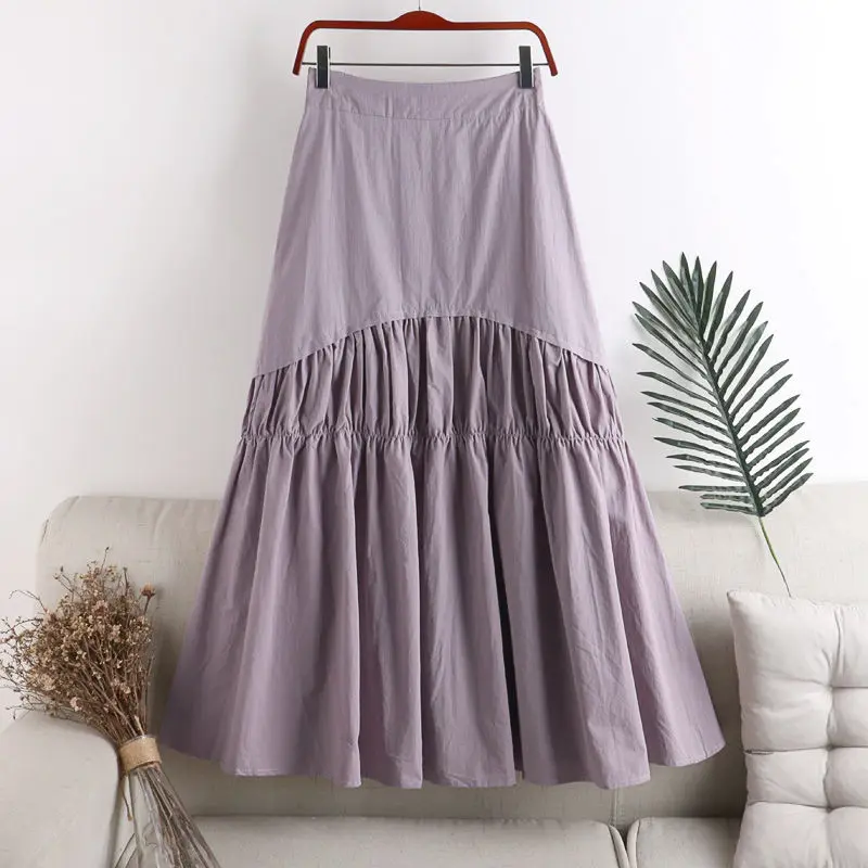 

Женская винтажная плиссированная юбка, Повседневная фиолетовая Однотонная юбка средней длины с высокой талией и поясом на резинке, Y786, лето...