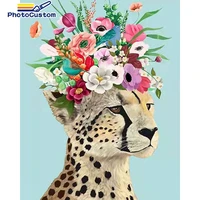 photocustom diy frame painting by numbers flowers leopard wall art pictures by number animals 50x40cm for adults home decoration