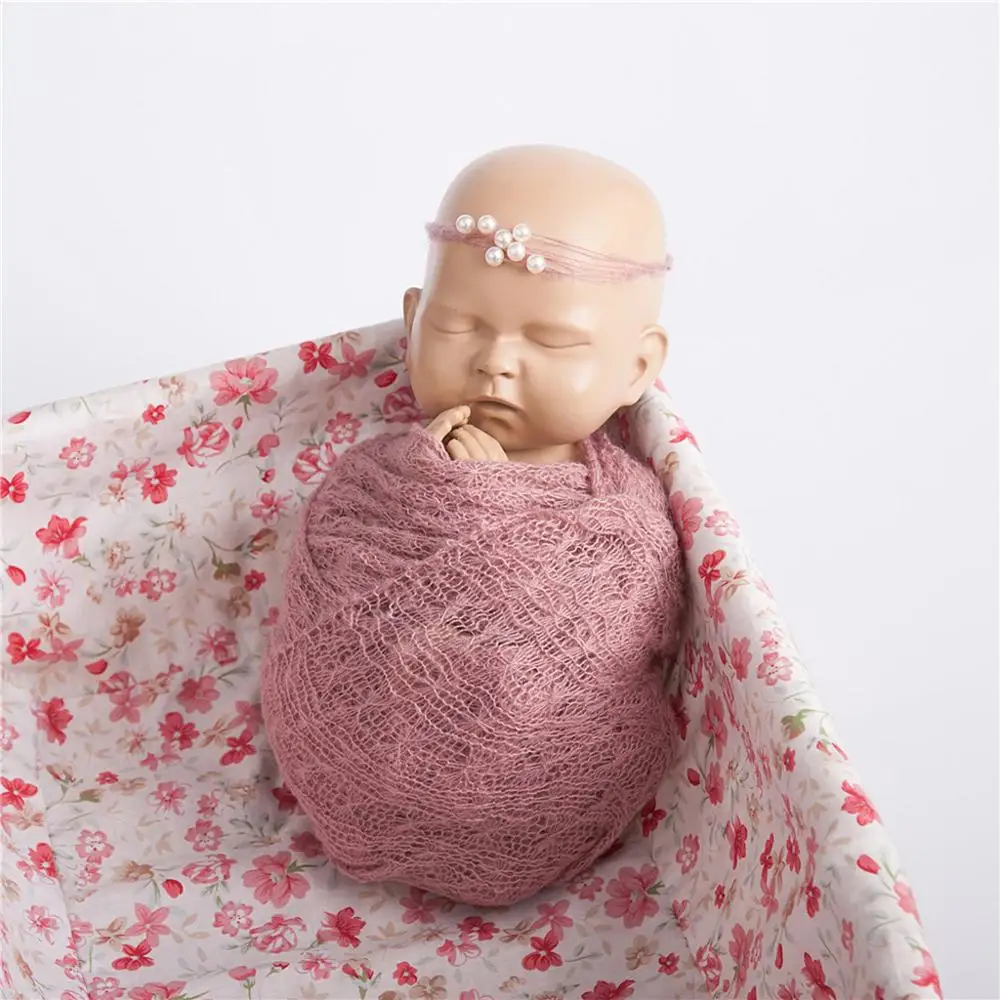 

2 Pcs/set Baby Photography Props Blanket Wraps Stretch Knit Wrap Photo Newborn Cloth Accessories Headdress