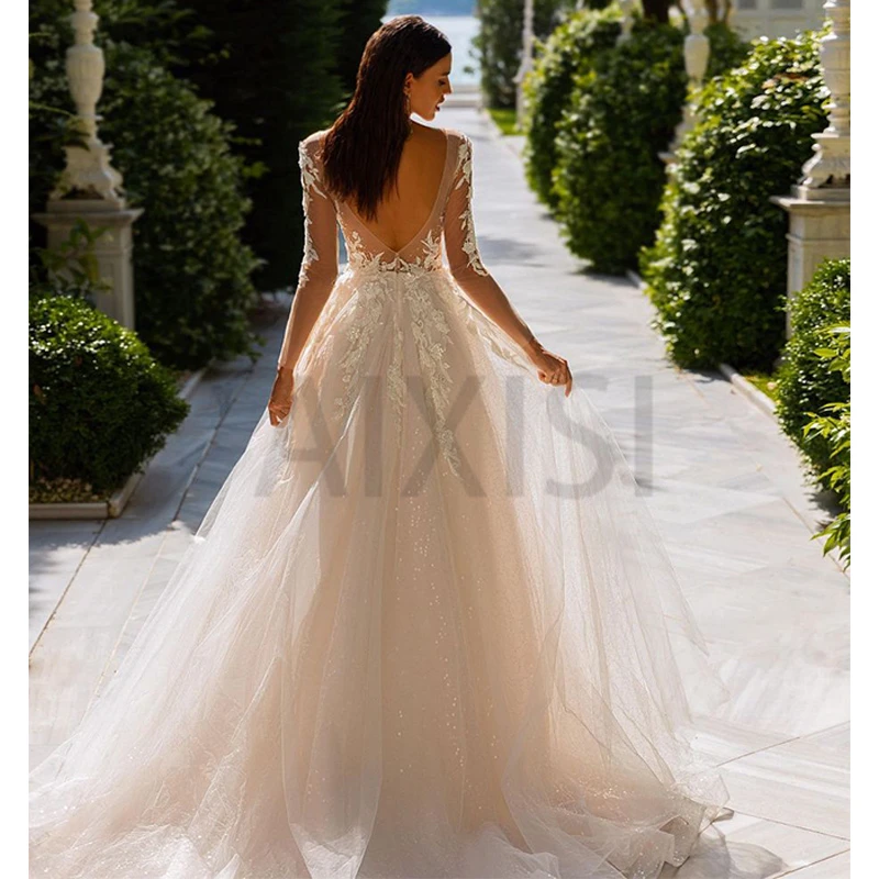 Жасминовое свадебное платье без бюстгальтера иллюзия глубокий вырез длинный