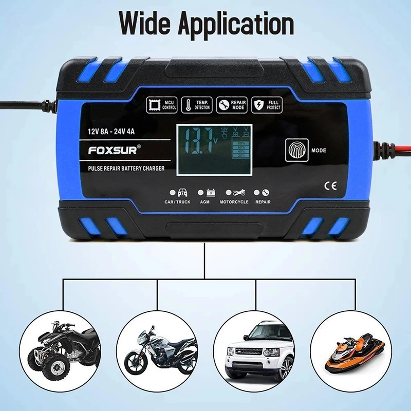 12V 24V Motorcycle Car LCD Display Pulse Repairing Charger for AGM GEL WET Lead Acid Battery Charger