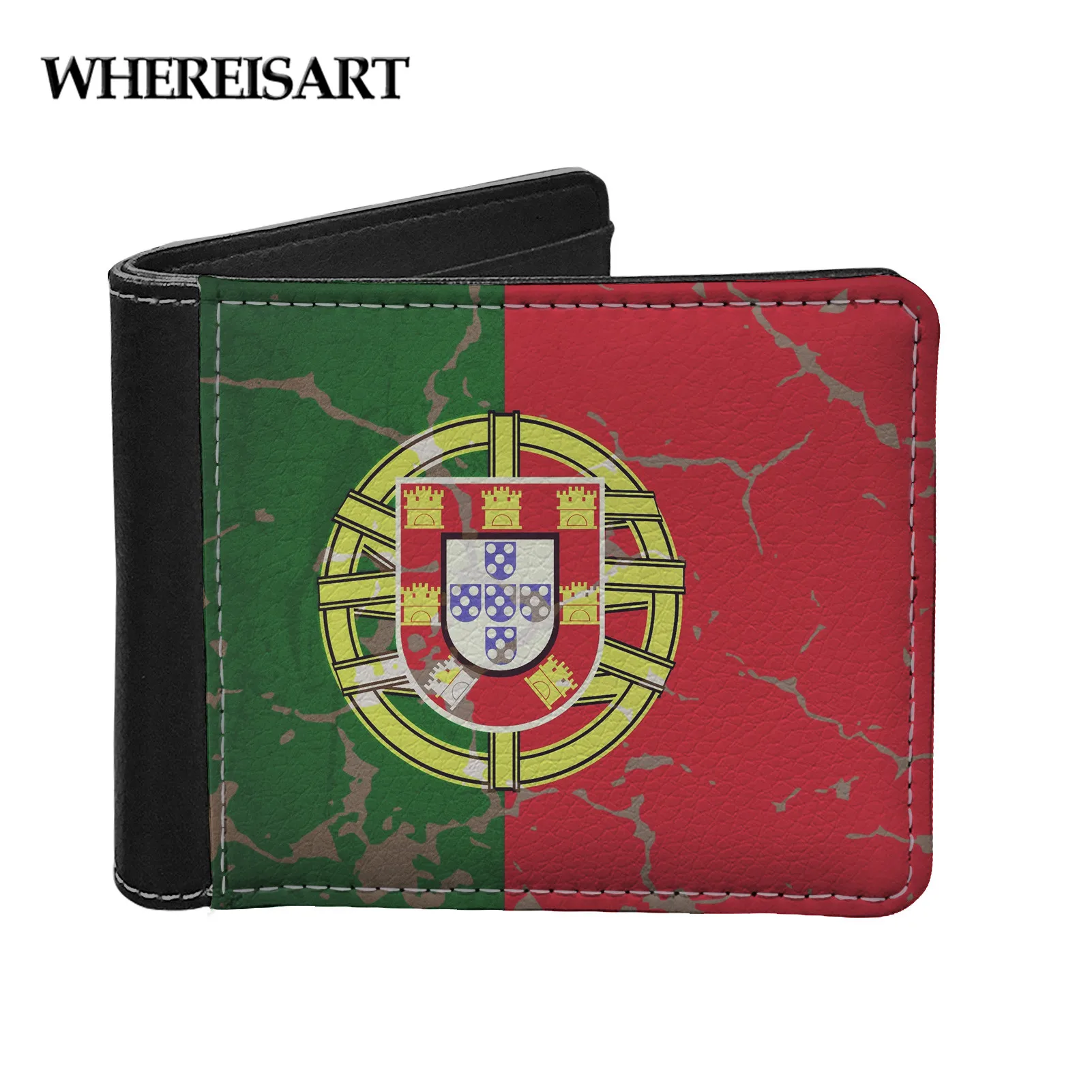 

WHEREISART Portugal Flag Printing ID Bank Card Holder Purse for Men Luxury Leather Women Moneyclip Wallet Porte Monnaie