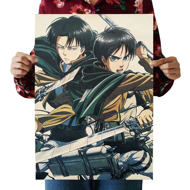 Постер на стену из крафтовой бумаги в стиле атака Титанов с японским мультяшным
