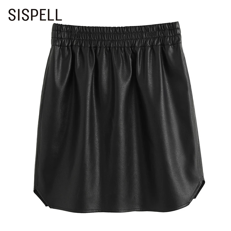 

SISPELL Solid Color PU Skirts For Female High Waist Loose Fold Pleated Women's Casual Skirt Fashion Autumn New 2021