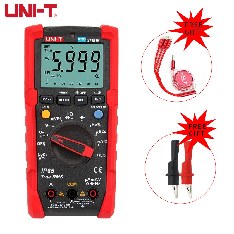 UNI-T Tester Digital Multimeter Profesional UT191T UT191E True RMS Auto Range DMM 20A Ammeter 600V Count 6000 DC AC Capacitor hioki dt4221 premier pocket dmm digitl multimeter with cat iv 300v cat iii 600v safety