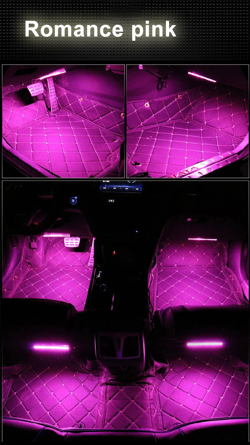 Для внутреннего оформления автомобиля светодиодный RGB полосы света тире пол ноги RGB Светодиодные полосы декоративный свет Музыка Звук управление несколько освещения