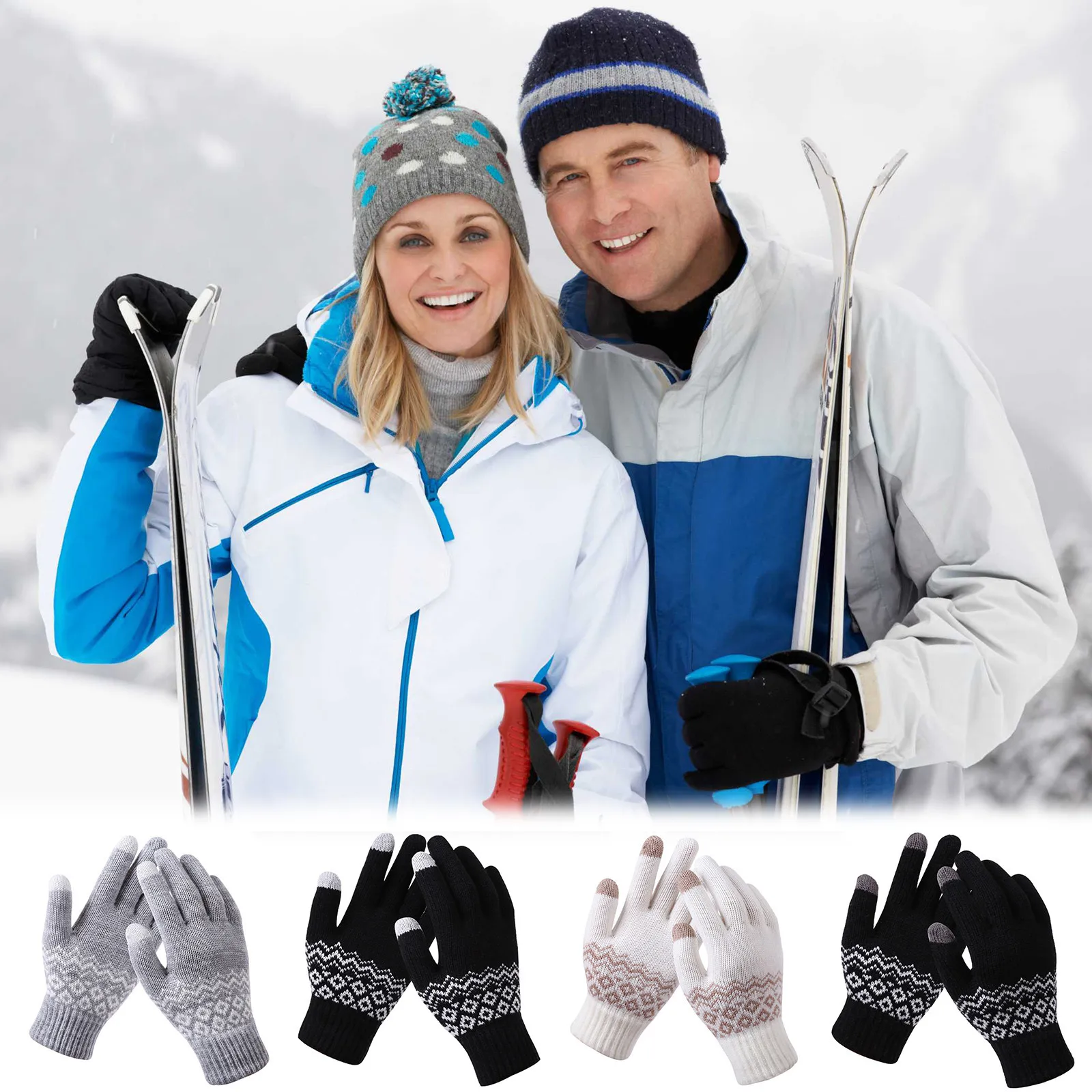 

Winter Touch Screen Gloves Women Men Warm Skiing Gloves Full Finger Men's And Women's Snowflake Printing Gloves Перчатки