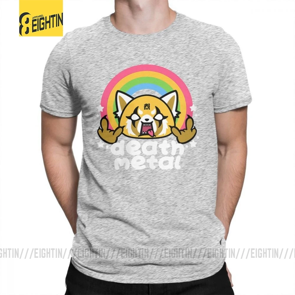Серый Death Metal Aggretsuko aggression Retsuko, футболки из хлопка, Мужская одежда, футболки с коротким рукавом, футболки большого размера с рисунком - Цвет: Серый