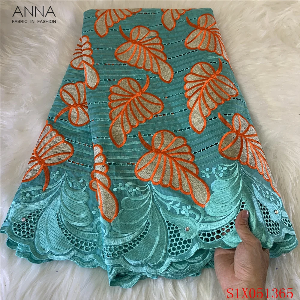 

Anna 2021 swiss lace fabric match rhinestones 100% cotton african lace fabric latest nigerian voile with stones for sewing