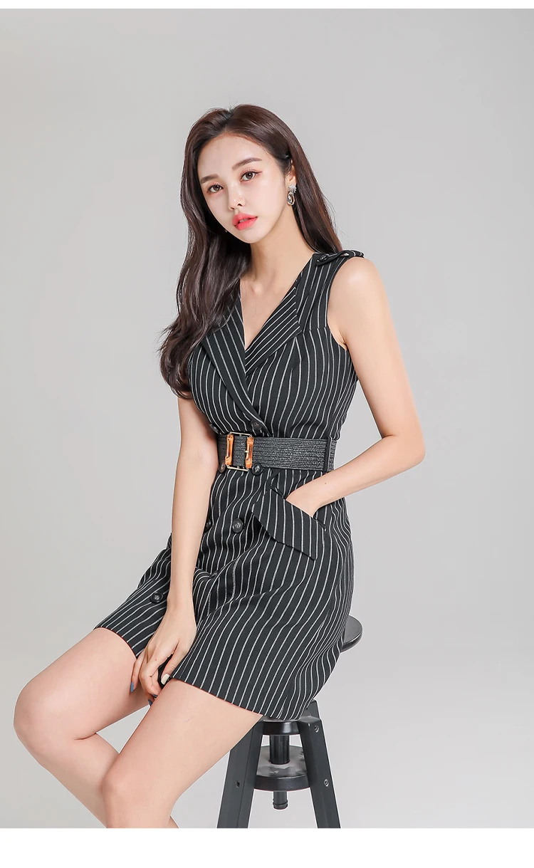 

ZAWFL Summer Dresses Bodycon Black Striped Sleeveless Womens Dress Korean Office Belt Sexy Party Clothes Pencil Mini Dress