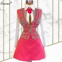 Gorgeous Fuchsia Crystals Celebrity Dresses 2022 Women Fashion Week Costumes Short Runway Red Carpet Dress Photography Gowns