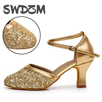 swdzm women dance shoes ballroom latin dance shoes cha cha tango salsa sandals for ladies women girl goldsilverred 5cm7cm