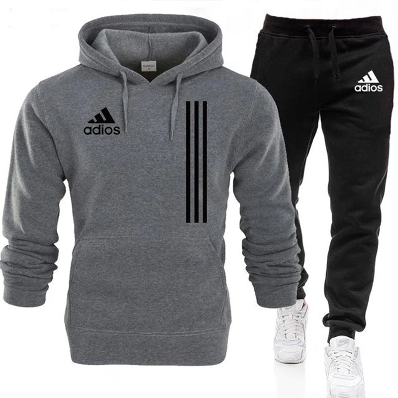 

2021New Adios Men's Autumn Winter Sets Zipper Hoodie+Pants Pieces Casual Tracksuit Male Sportswear Gym Brand Clothing Sweat Suit