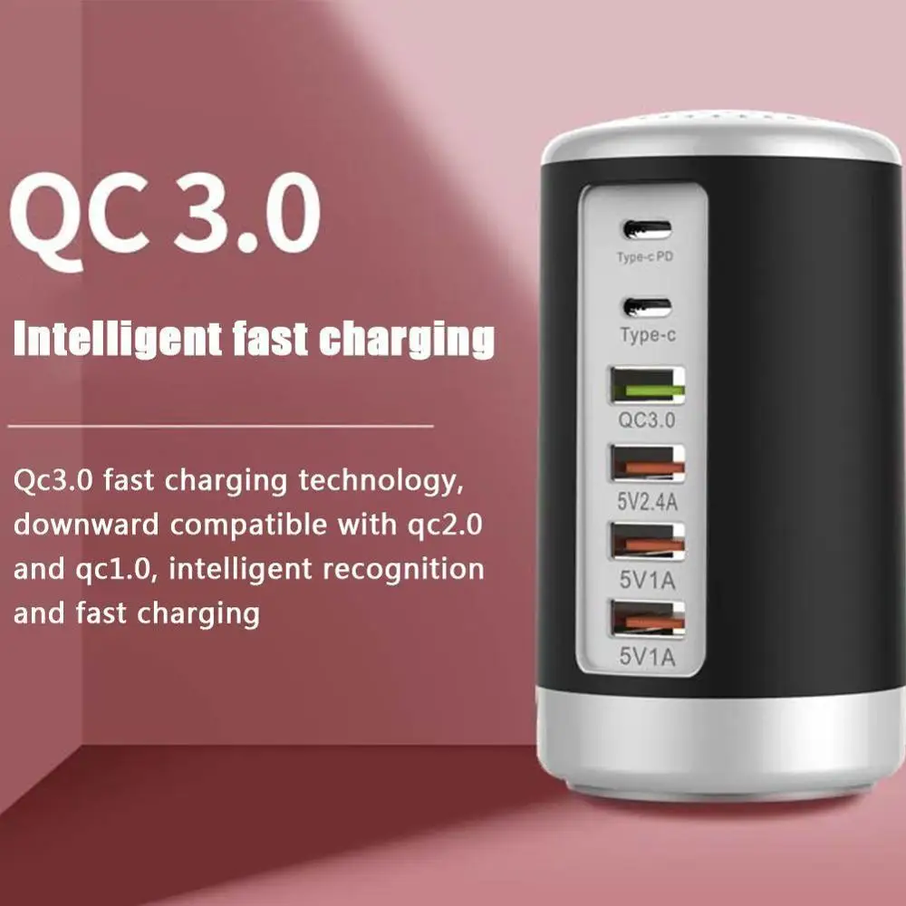 

65W Multi 6 Port USB Fast Charger HUB Quick Charge QC3.0 USB Type C PD Charger Portable Charging Station