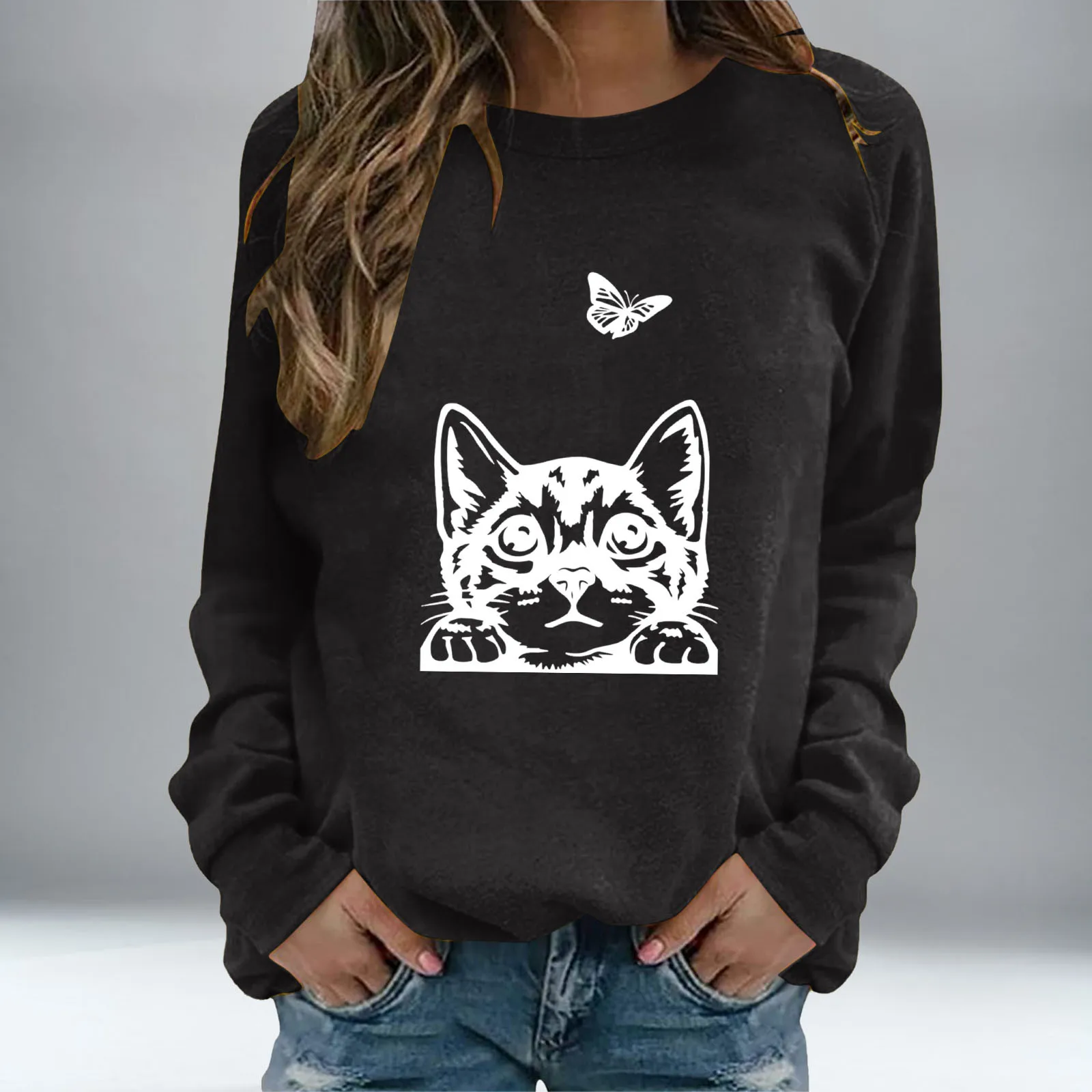 

Милая женская Повседневная Свободная блузка с круглым вырезом, длинным рукавом и принтом букв Moletom, футболка Y2k женские толстовки #04