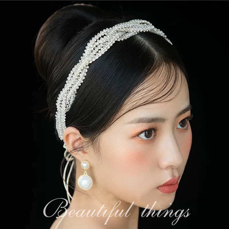 

Pearls Crystal Beaded Bridal Headbands Tiaras Riborn Hairbands Women Headdress Wedding Hair Accessories резинки для волос
