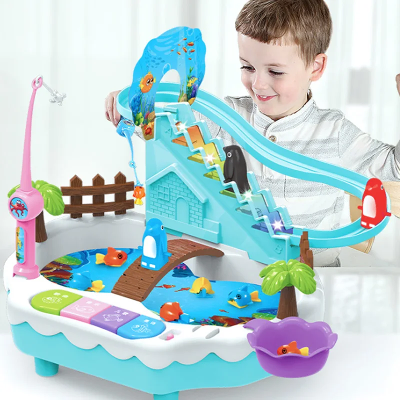 Электрическая Магнитная игрушка для рыбалки от 3 до 6 лет Пингвин поднимается по