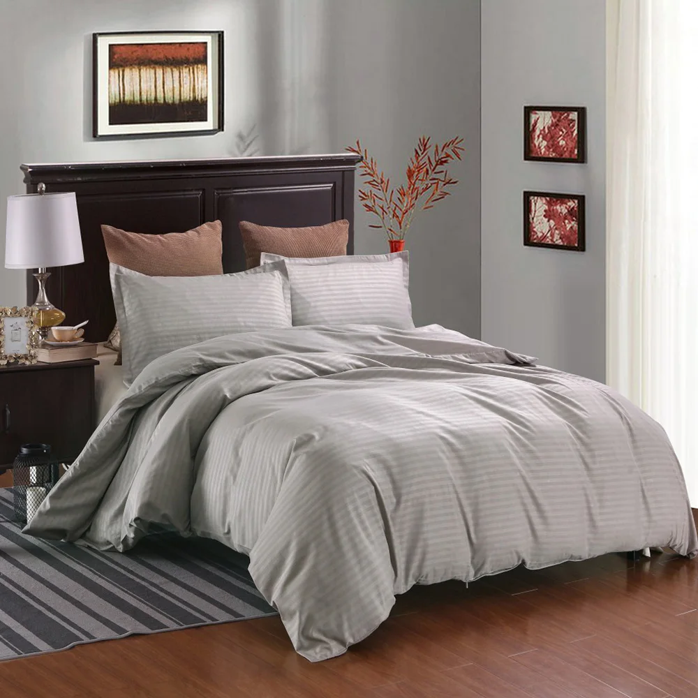 

Lychee Luxury Solid Bedding Set Modern Stripe Duvet Cover Set 3pcs Home Textile Family Bed Sets