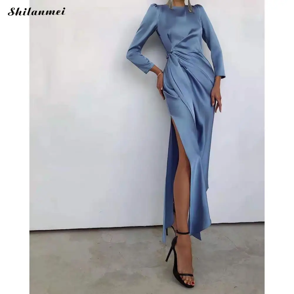 

Elegant Evening Party Dresses For Women Sexy Side High Slit Maxi Dress 2022 New Fashion Long Sleeve Slim Prom Robe Vestidos