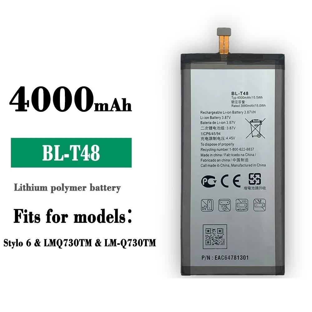 

Подходит для LG STYLO 6 мобильный телефон BL-T48, встроенный аккумулятор большой емкости, Новая плата 4000 мАч