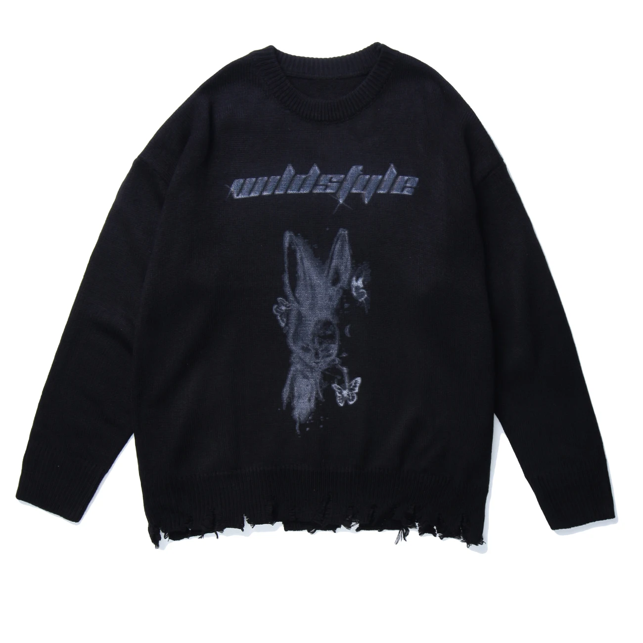 Уличная свитер в стиле хип-хоп черный пуловер для мужчин с принтом виде бабочек