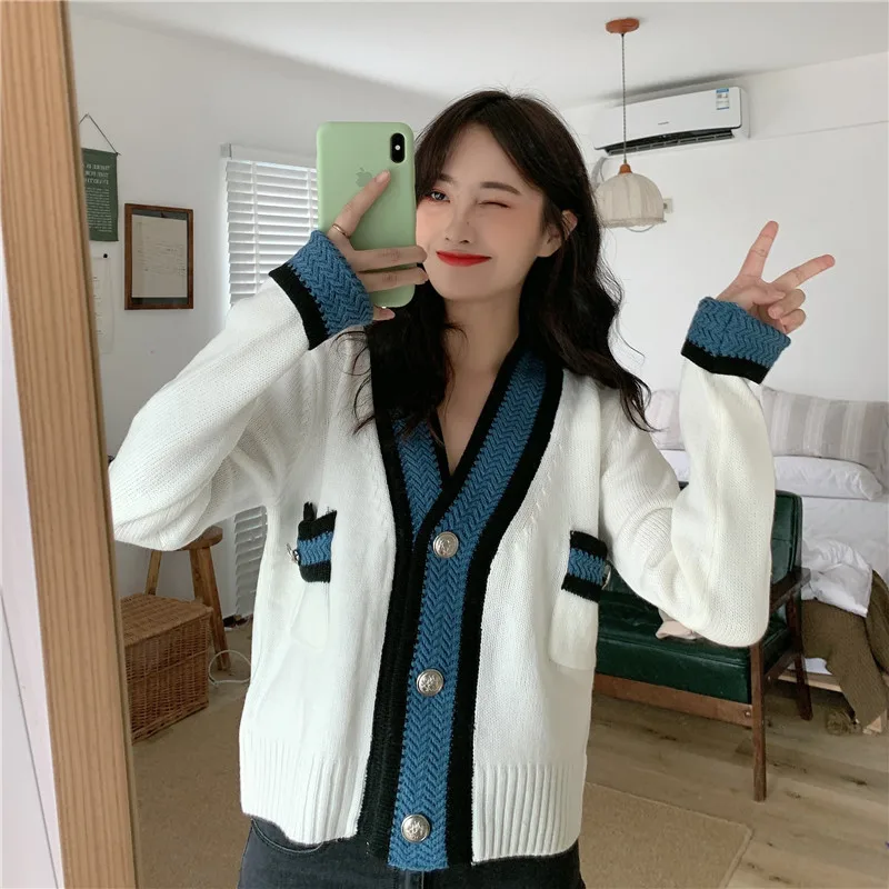 

2020 New Autumn Winter Korean Fashion V-Neck Knitted Cardigan Sweet Sweaters Women'S Single Breasted Long Sleeve Knitwear Coat