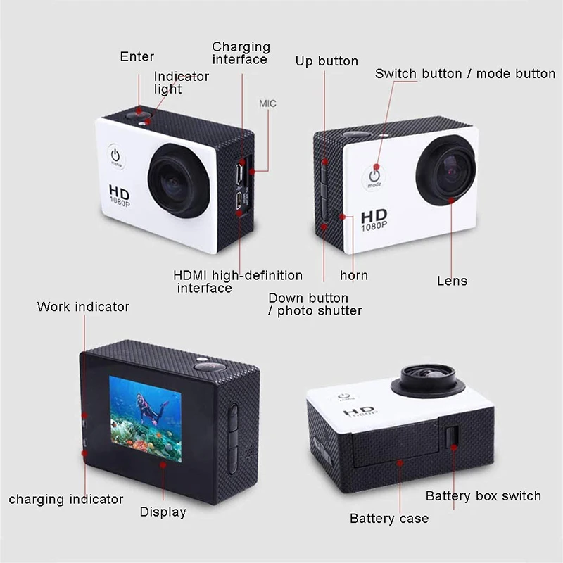 

Action Cameras 2.0 Inch HD Outdoor DV Camera Mini Driving Recorder 30 Meters Waterproof GDeals