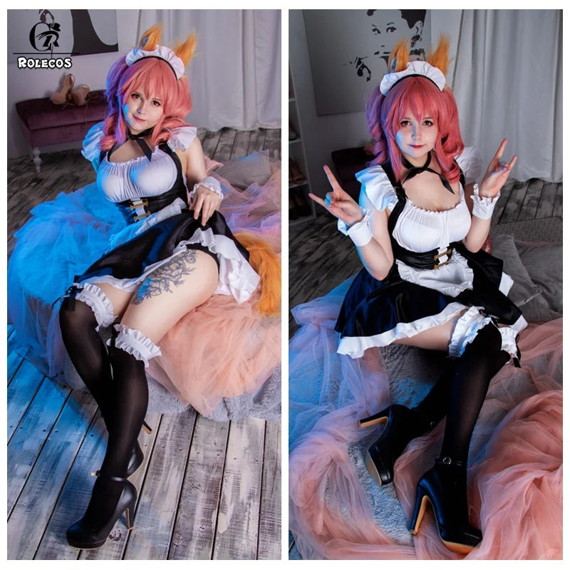 ROLECOS Fate Grand Order Косплей Костюм Tamamo no Mae косплей костюм платье горничной Fate/EXTRA FGO Хэллоуин Вечеринка полный комплект