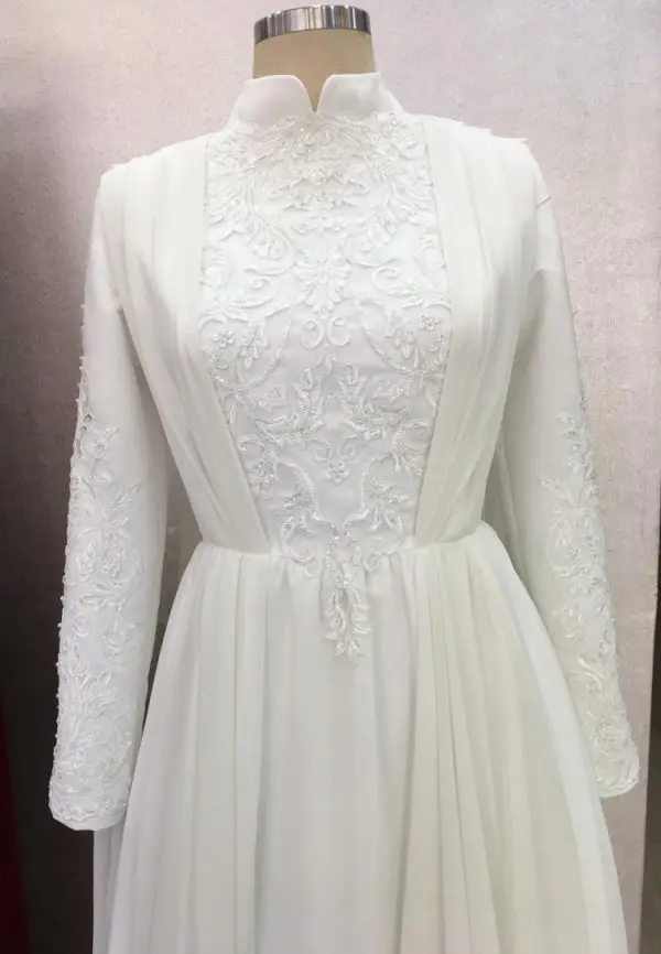 

Мусульманское свадебное платье с шифоновой аппликацией и длинным рукавом, накидка с высоким вырезом, Саудовская Аравия, свадебное платье