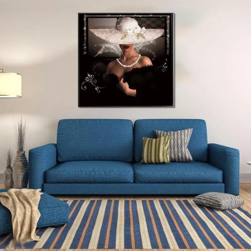 Красота леди с шляпой 5D DIY алмазная живопись Набор для вышивки крестиком Алмазная