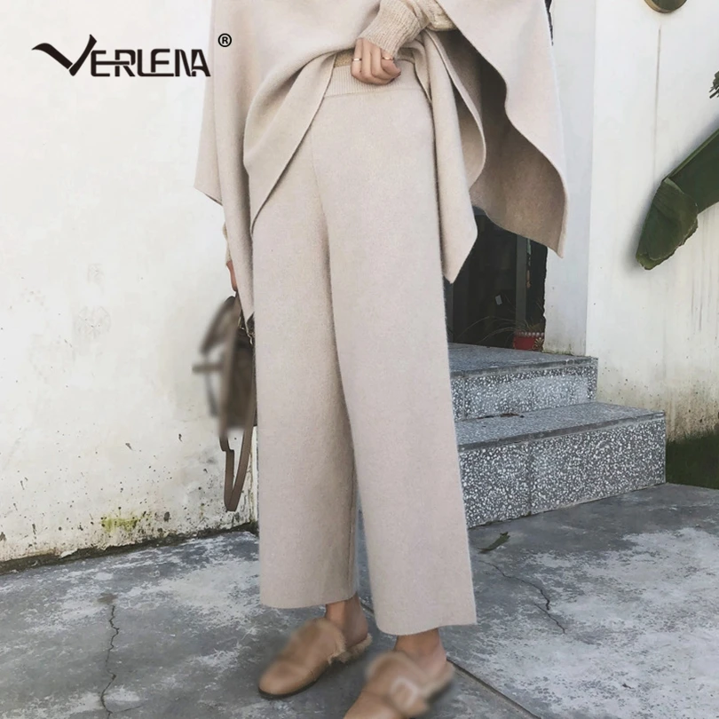 Verlena Осенние новые широкие брюки с эластичным поясом 2019 однотонные Черные