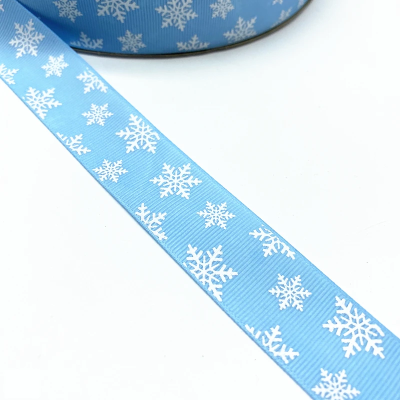 

25mm Christmas Ribbon Printed Snowflake Grosgrain Ribbon for Gift Wrapping Wedding Decoration Hair Bows DIY, 5 Yards/lot